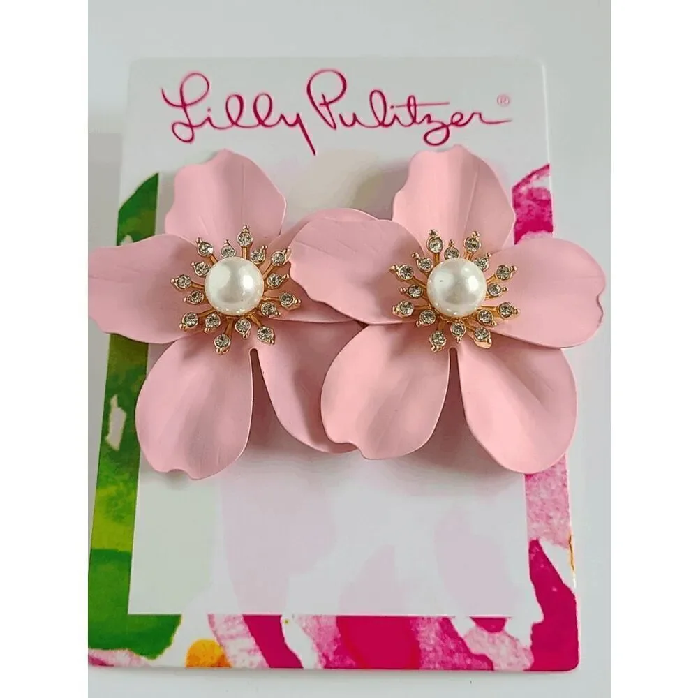 🌺 LILLY PULITZER Oversized Pearl Orchid Flower Earrings NEW WITH GIFT BAG